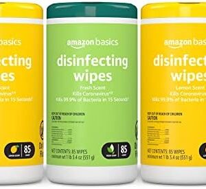 Amazon Basics Disinfecting Wipes, Lemon & Fresh Scent, Sanitizes, Cleans, Disinfects & Deodorizes, 255 Count (3 Packs of 85)