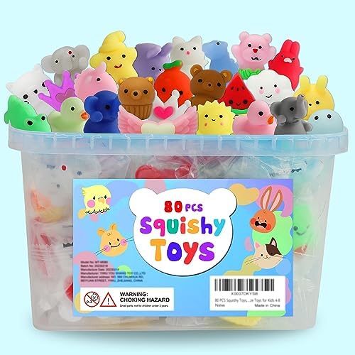 80Pcs Party Favors for Kids 4-8, Kawaii Squishies Mochi Squishy Toy Bulk Fidget Sensory Toys Birthday Gifts for Boys Girls Goodie Bag Christmas Stocking Stuffers Treasure Box Classroom Prizes